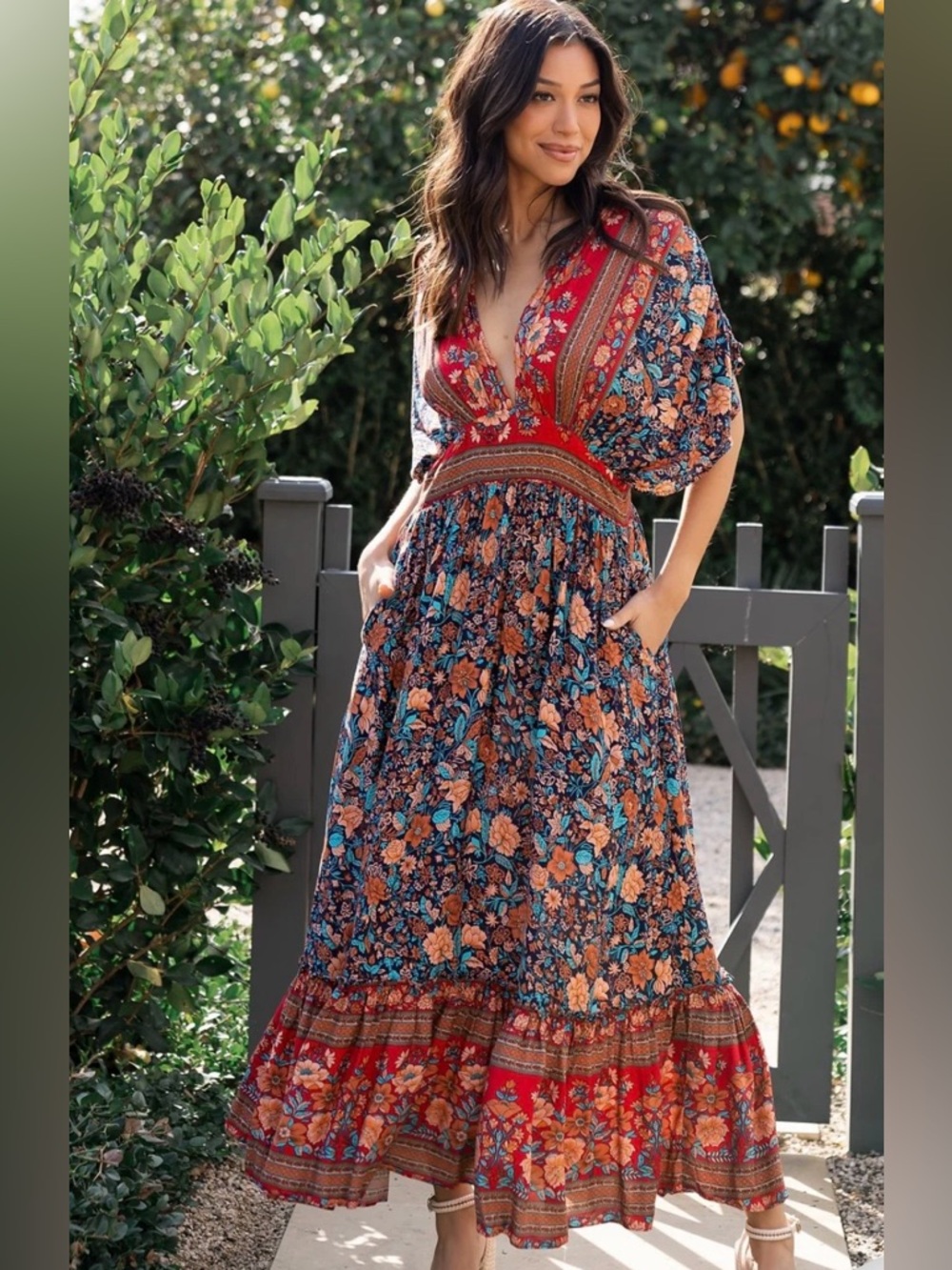 Baltic Born Boho Floral Maxi Dress Small Empire Waist